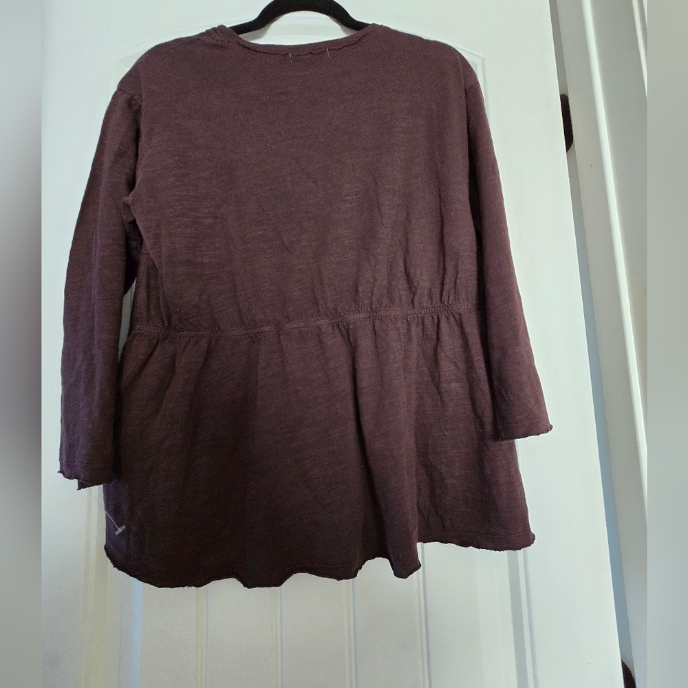 Mododoc Peplum Back Top Small Brown Soft Knit Minimalist Casual Swing Tee - Picture 9 of 10